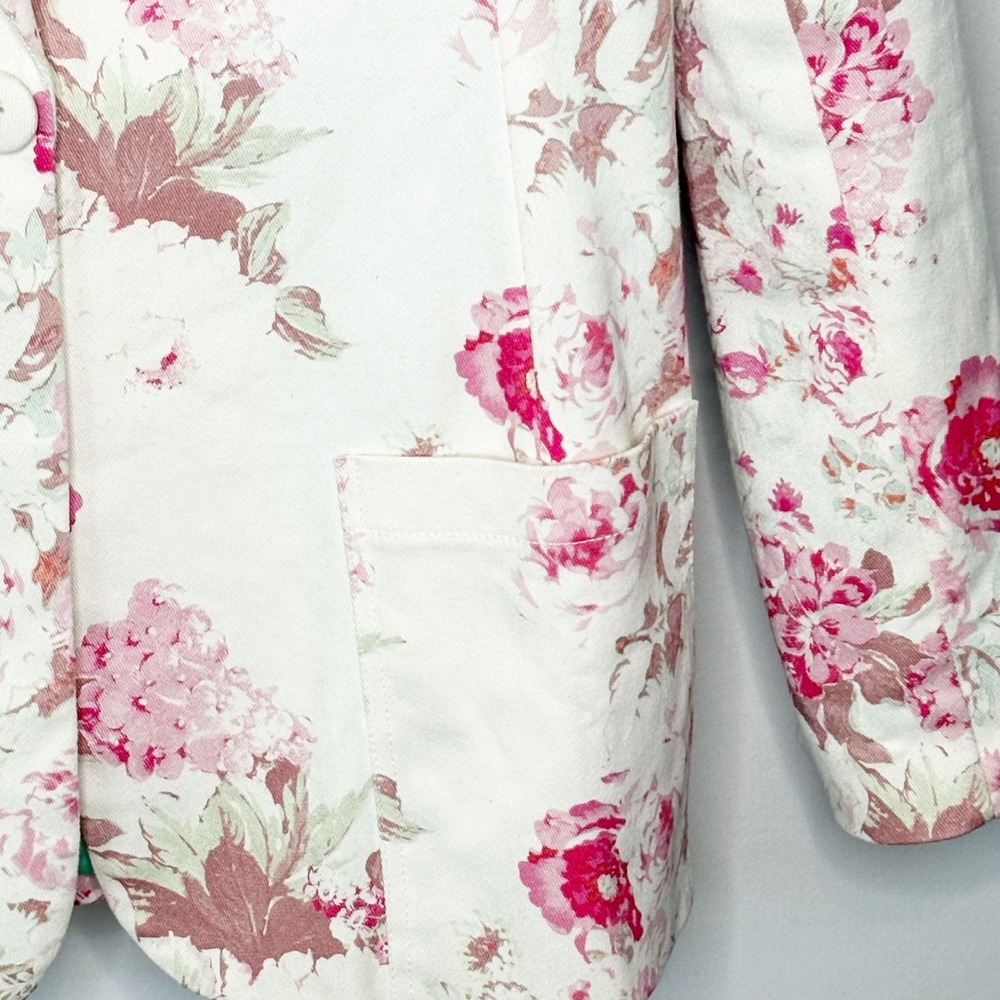 For Love & Lemons Pink Floral Cotton Blazer White Mint Green Size Small - Picture 5 of 10